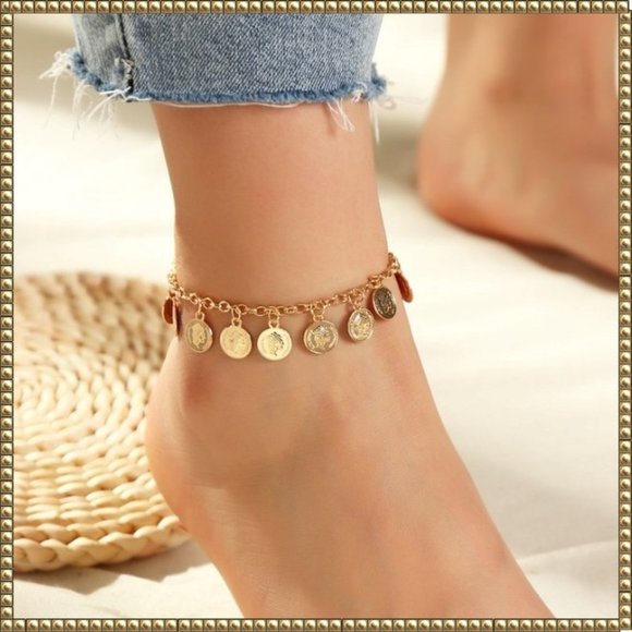 Jewelry - 💜BUY 1 GET 1 FREE💜 NWT Gold Toned Adjustable Coin Anklet